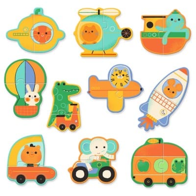 Puzzle Dúo Vehículos 20 piezas - Djeco (Fortalece coordinación y atención, reconocer vehículos)